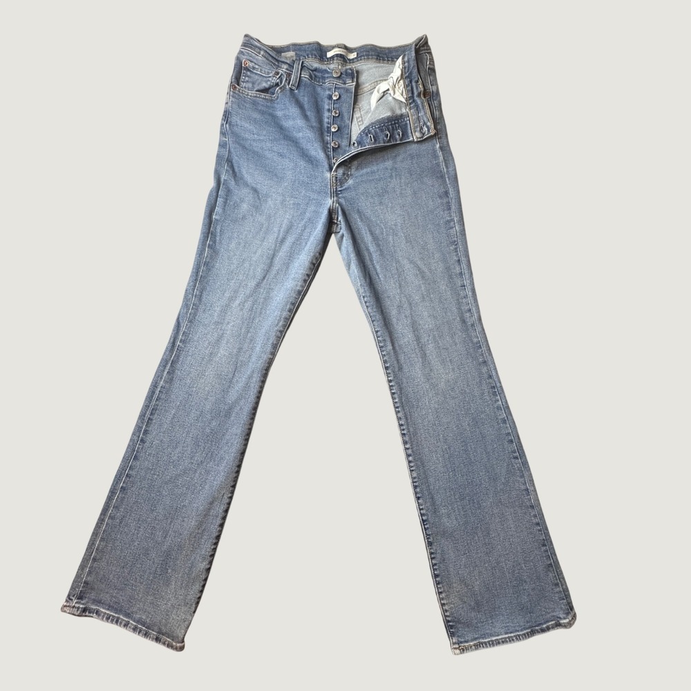 Levi's Jeans Womens 32 Blue Ribcage Boot High Rise Button Fly Stretch Denim
